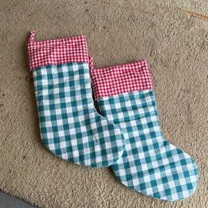 Lands End x Draper James Red and Blue Checkered Christmas Stockings